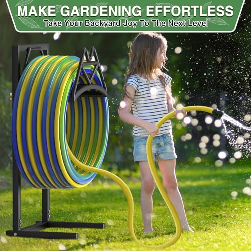 Image of Qatsrin Garden Hose Holder Holds 160ft, Detachable Water Hose Storage Black