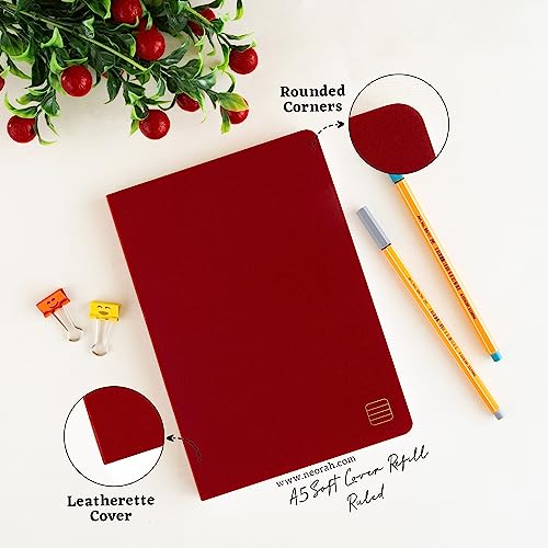 Image of NEORAH - A5 Ruled Notebook Soft Cover | Journal Refill | Ruled Journal | 110 GSM | 160 Pages (Size 21 cm x 14.8 cm) Planner Journaling Writing Note Taking Diary, Travellers Journal -RED
