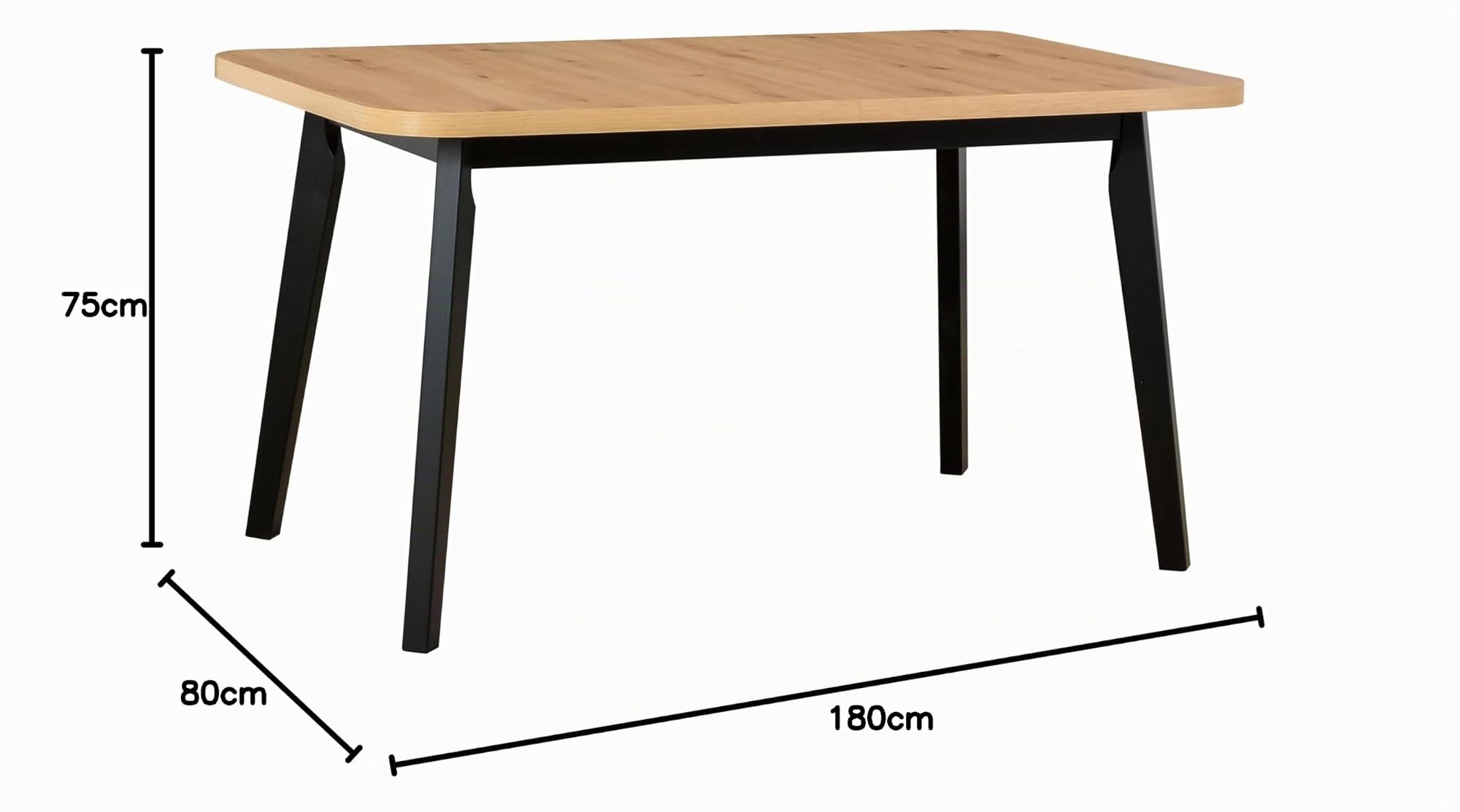 Ausziehbarer Esstisch- Oval- Esszimmertisch- Küchentisch-Hölzerne Beine in Schwarz - Tischplatte in Artisan- Moderner Stil- Für 6-8 Personen, 80x 140-180