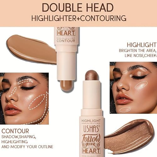 2 In 1 Highlight and Contour Stick, Cream Contouring Bronzer Makeup Stick Lightweight Bright Colour Corrector Sculpting Facial Long Lasting Waterproof Contour Stick - Image 4