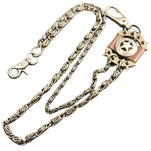 Belsen Uomo Hip Hop Taille catena pantaloni stelle del cuoio catene, acciaio inossidabile, colore: marrone, cod. 14