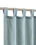 Sea Green Curtains 54 Inch Length for Bedroom 2 Panel Loop Tab Top Summer Semi Sheer Linen Blend Light Filtering Seafoam Curtain for Living Room Cabin Cottage Teal Grey Blue Green Dusty Aqua Sea Foam