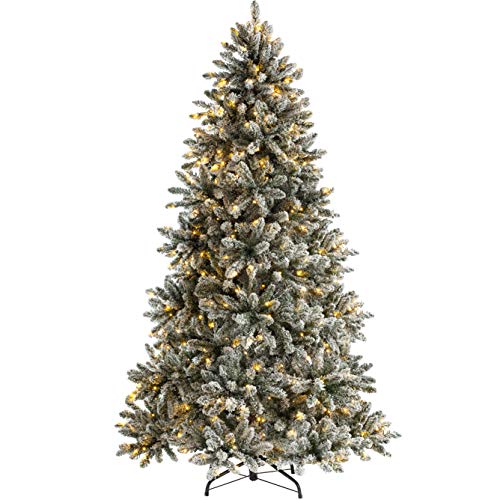 WeRChristmas Pre-Lit Full Bodied Snow Flocked Christmas Tree with 450 Chasing Warm LED Lights, Multi-Colour, 7 feet/2.1m