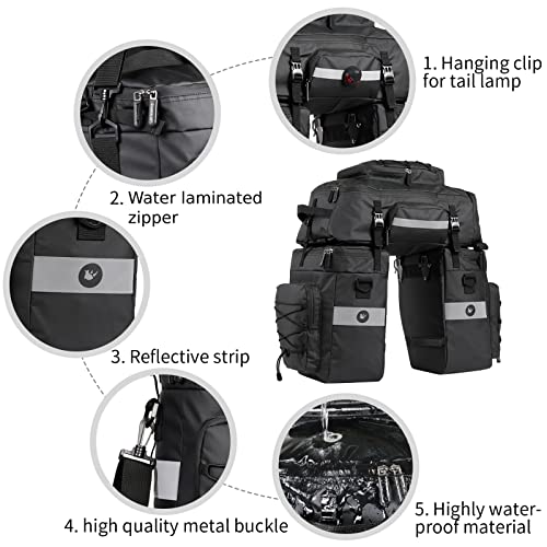 BAIGIO Fahrradtasche 3-in-1 Multifunction wasserdichte Gepäckträgertasche 75L Radfahren Gepäckträger Tasche hinten Fahrrad Rucksack Reisetasche mit Regenschutz, Herren
