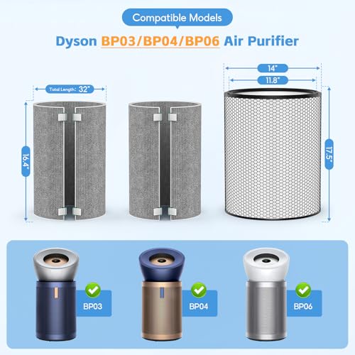 Image of BP03 Replacement Air Filter Set Compatible with Dyson BP03 BP04 BP06 Air Purifier Big+Quiet Formaldehyde Extra Large, 1*HEPA + 2 Carbon Filter, Part# 972132-01 & 972133-02