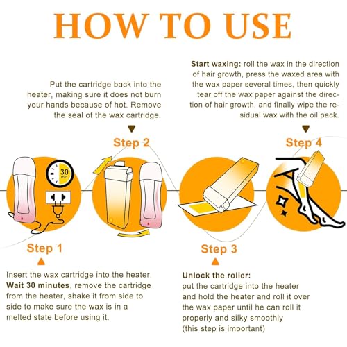Image of Wax Roller Kit Wax Cartridge, Roll On Wax for Hair Removal, Roll on Wax, 4 Hair Removal Wax Cartridge and 10 Pack Cleaning Oil Wipe (Honey&Rose)