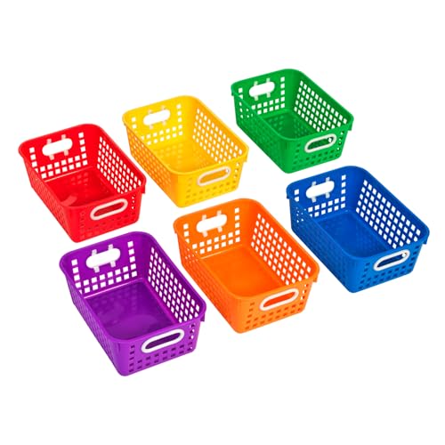 Image of Really Good Stuff Medium Plastic Book Baskets, 11 inch by 7.5 inch by 4.5 inch, 6-Pack | Rainbow Group Colors, Versatile Storage Solution for Classroom, Home, & Office