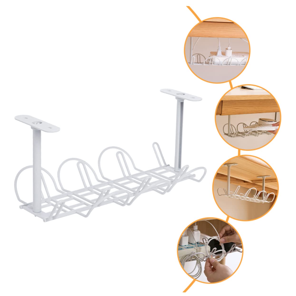 Organizador de Cables de Hierro Blanco Debajo del Escritorio para Regletas | Malla Resistente, Instalación Sencilla, Mantiene Adaptadores y Cables Ordenados, para Dormitorio y Sala