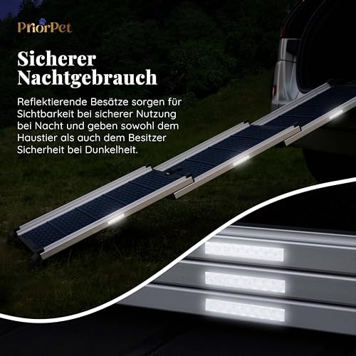 Hunderampe Auto Klappbar- Teleskop Alu Rampe für große Hunde - Stabile Hundetreppe Auto & SUV - rutschfest - Reflektierende Seiten - Hundeleiter Auto - 90kg Belastbarkeit - Befestigungsclip - Blau