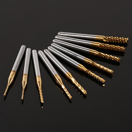 Image of 10pcs Carbide End Mills Set, 1-3mm Carbide Square End Mill,Carbide Square End Mill Bits Set, Coated Carbide End Mill Cutter for Processing Plastics, PCB and Metal