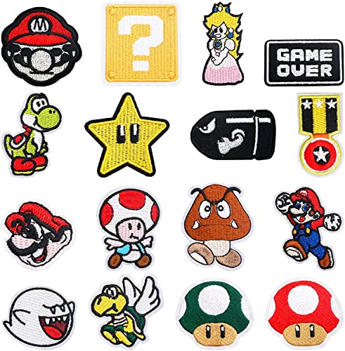 16 Pieces Embroidered Applique Patches Sew On Iron on Patches Fabric Repair Patch Cute Cartoon Anime Patch for Kids Adult Clothes Jeans Jackets Hats Shoes Backpacks