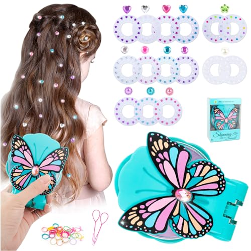 Audasi Papillons Hair Bedazzler Kit avec précieuse pour Cheveux,Bling Machine à Pierre Brillantes, Strass Cheveux a Coller Jouet Fille, Perle Cheveux Enfant Machine a Tresse, Précieuse Strass Crystal