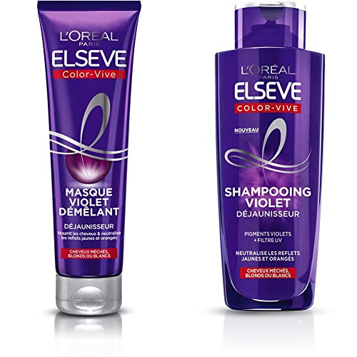 L'Oréal Paris Elseve Masque Violet Déjaunisseur pour Cheveux Blonds Ou Blancs Color-Vive, 150ml & Elseve Shampooing Violet Déjaunisseur - Pour Cheveux...
