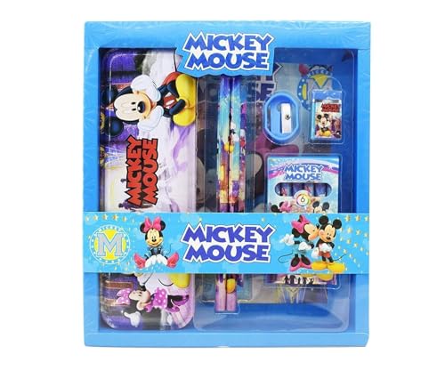 Image of Micky Mous Stationary Kit with 1 Pencil Box Case 2 Pencils 6 Crayon Colors 2 Space Gel Pen 1 Ruler Scale Eraser Sharpener Kit for Kids (Character As Per Available)