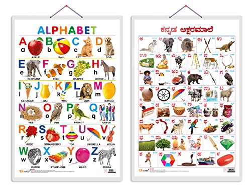 Image of GO WOO Combo of 2 Alphabet and Kannada Alphabet Educational Posters for Preschool Kids Classroom Study | Learning- Charts for Kids Learning (20 inchX30 inch Inches)