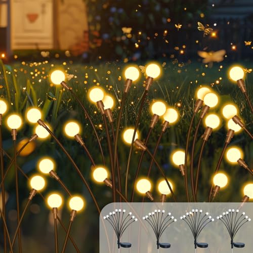 Caldarax 4 Stück wasserdichte Solar-Garten-Lichter, 10 LEDs, schwingend, tanzende Glühwürmchen-Effekt, dekorativ, für den Außenbereich