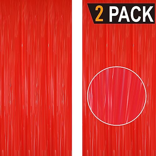 Image of GOER 6.4 ft x 8.2 ft Metallic Tinsel Foil Fringe Curtains Party Photo Backdrop Party Streamers for Birthday,Graduation,New Year Eve Decorations Wedding Decor(2 Packs,Candy Red)