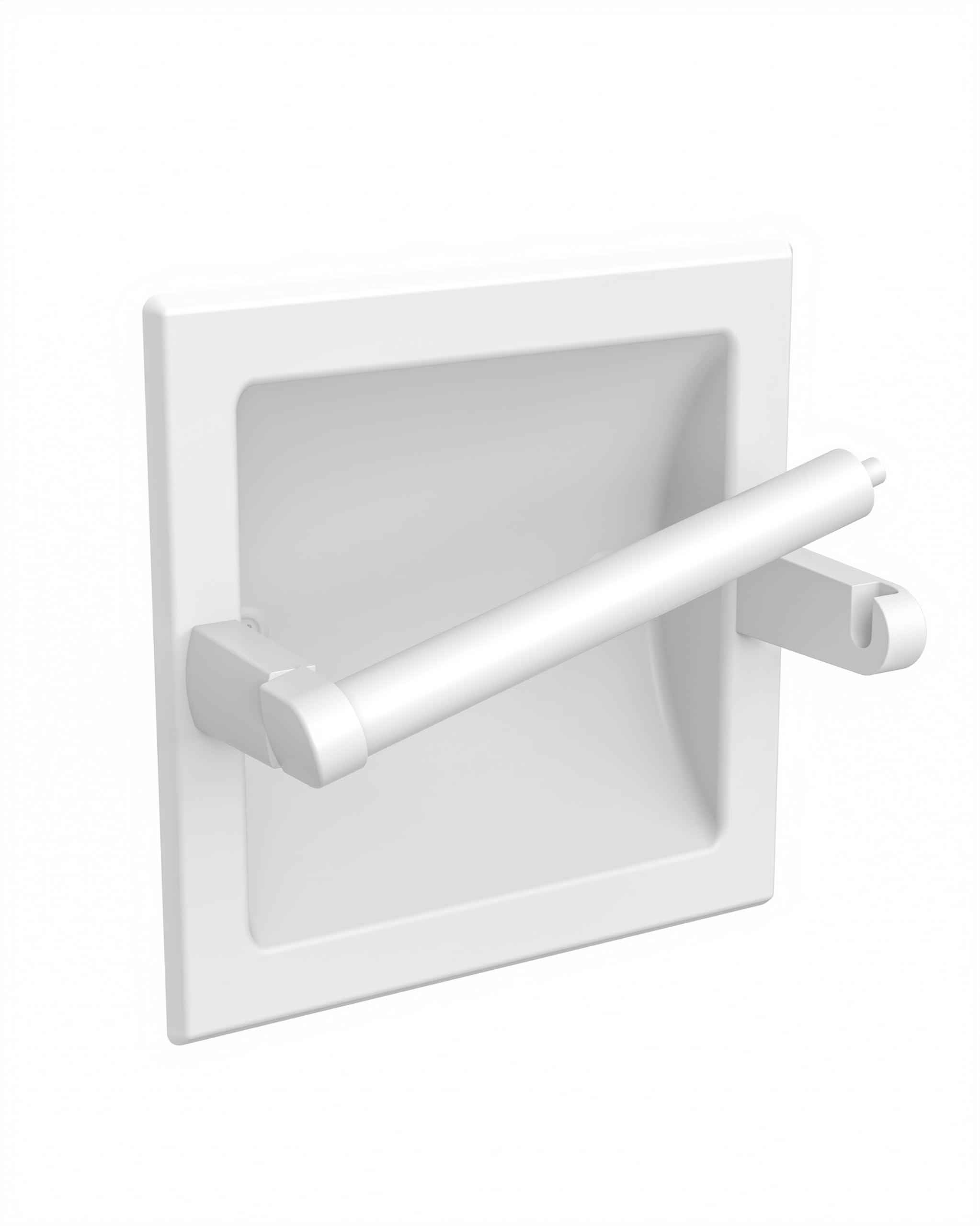 White Recessed Toilet Paper Holder for Regular Rolls,White Pivoting Toilet Paper Holder Wall Mount Made of Metal, in Wall Toilet Paper Holder White, Bathroom Toilet Paper Wall Holder