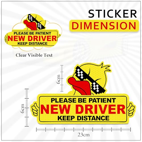 Image of GLUN Reflective inchPlease Be Patient New Driver inch Car Sticker, Funny Beginner Learner Sign Decal, Waterproof, Fade-Resistant Safety Sticker for Cars & Vehicles (Yellow)