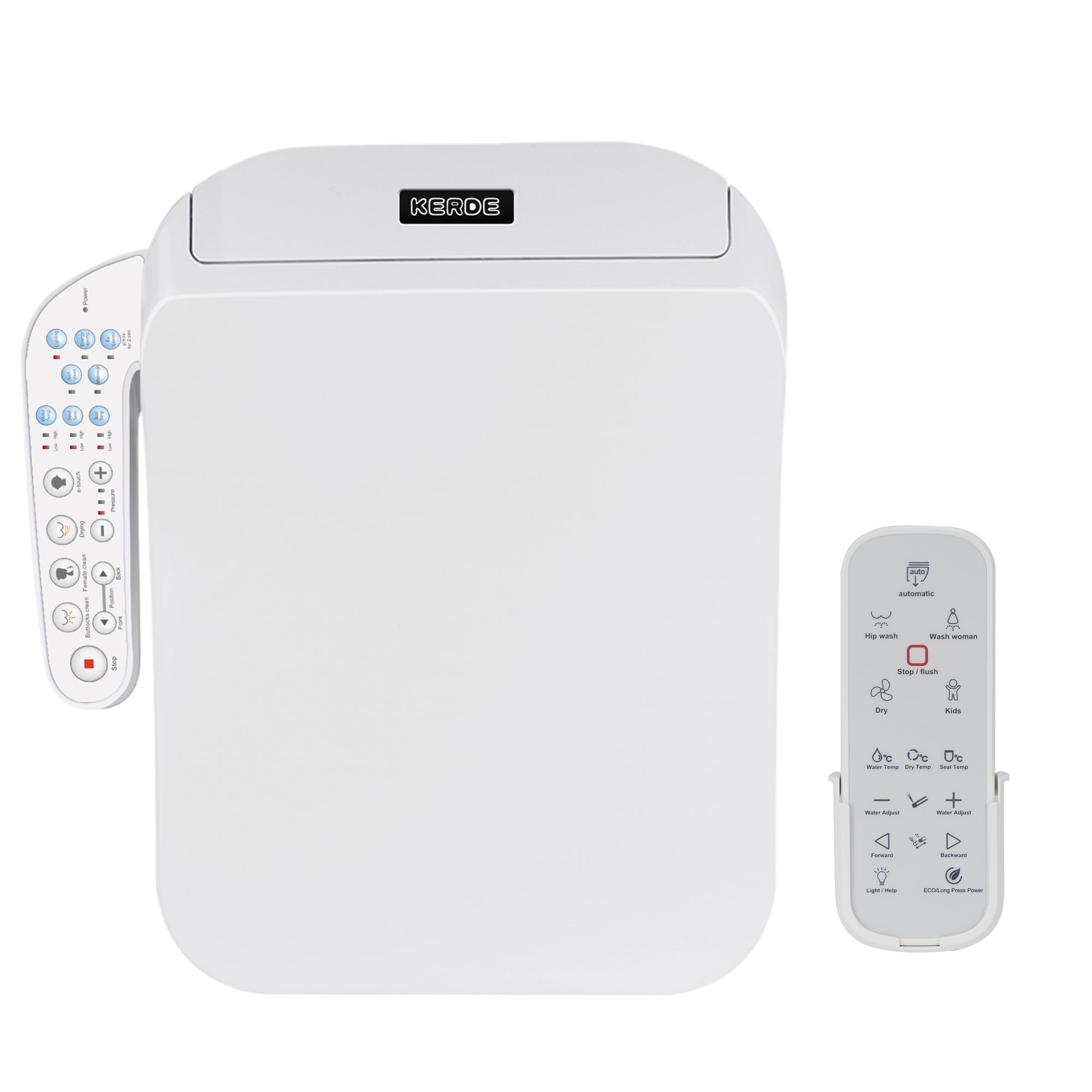 KERDE F30B Square Electric Bidet Toilet Seat - Heated Seat Warm Water Cleansing Air Dryer Adjustable Nozzle Remote