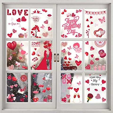 Valentines Day Decor, 8 Sheets Valentines Day Window Clings Decorations, Valentines Love Heart Window Stickers Decal for Valentines Decorations Wedding Anniversary, Valentines Day Gifts for Her Kids Cover