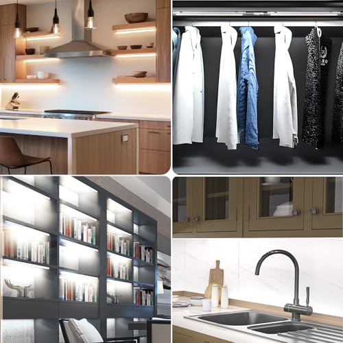 Image of AIBOO Under Cabinet Lighting, Dimmable 12 inch Under Counter Lights, 120V Plug in & Hardwired, Linkable LED Closet Lights for Kitchen, Shelf, Workbench, Desk,Cupboard,Garage (12 PCS),Cold White 6000K