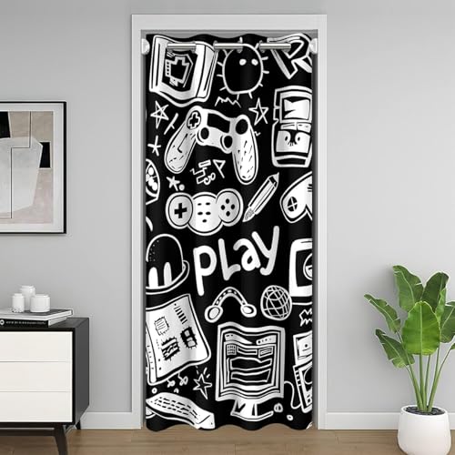 Homewish Rideau de Porte 150x203 Garcon Gamer, Rideaux Occultant Enfant Decoration Chambre Gaming pour Ado Adulte, Rideau de Placard Jeux Vidéo Gamer, Rideaux...