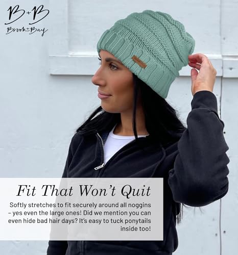 Brook + Bay Slouchy Beanie - Women's & Men's Oversized Knitted Hats for Cold Weather - Pastel Green