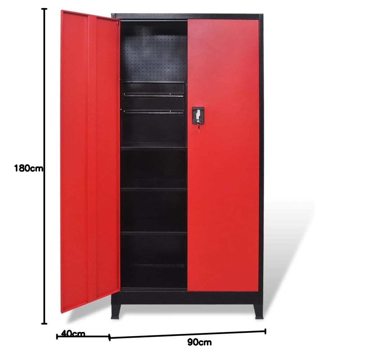 vidaXL Armario Herramientas 2 Puertas Acero Negro/Rojo 90x40x180cm Organizador
