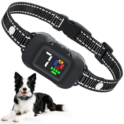 Cawjug Collier Anti Aboiement Chien, 6 Modes Son/Vibration/Ultrasons, Rechargeable Collier Anti Aboiement Petit Chien, Réglable 7 Niveaux de Sensibilité,...