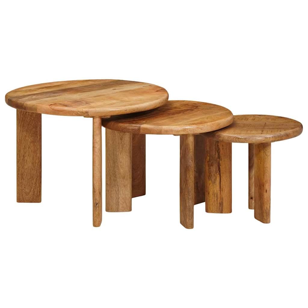 Set di 3 tavolini da caffè impilabili, in legno massiccio di mango, 54 x 54 x 40 cm, salvaspazio, per soggiorno, divano, tavolino da tè, tavolino da caffè e tavolino decorativo, con