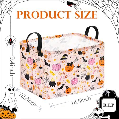 Image of Happy Halloween Ghost Storage Basket Gift Laundry Bins Collapsible Storage Baskets Box Laundry Nursery Hamper for Home Decor and Office Decoration with Handles(Pink Pumpkin)