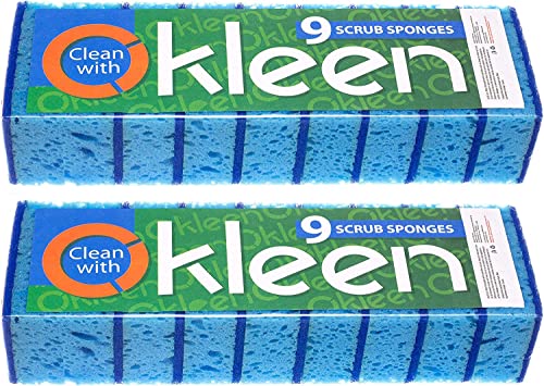 Image of Blue Multi Use Scrub Sponge. Made in Europe. 18 Pack, 4.3x2.8x1.4 inches. Heavy Duty and Non Scratch Fiber. Odorless, Durable. Delicate Scouring Surface