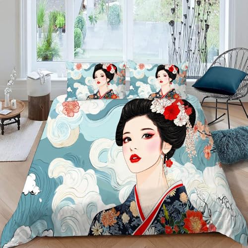 Parure de lit 240x260 Ukiyo-e résolvant le problème de couette qui glisse - 4