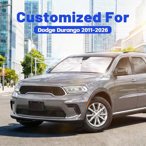 Image of Car Windshield Sun Shade for Dodge Durango 2011-2026 -[Reflective Coated Fabric] Sunshade Umbrella for Front Window, Car Shades Sun Visor Keep Car Cool and Protects Interior, 1:1 Exact Fit