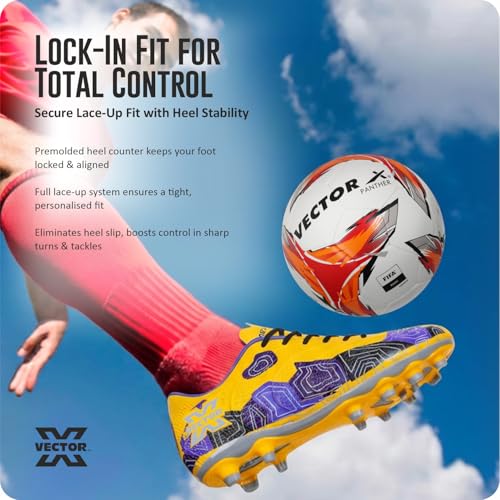 Image of Vector X Breeze High-Performance Soccer Studs Fully Embossed Synthetic Upper|Double Colour High Strength TPU Sole Football Shoes Athletic Footwear for Boys Men Players