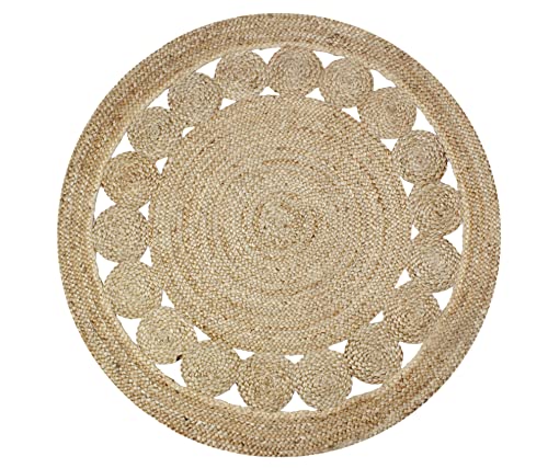 COTTON CRAFT Jute Braided Area Rug - 4 Feet Round - Boho Farmhouse Rustic Vintage Area Accent Throw Rug - Handwoven Reversible Natural - Living Room Den Study Home Décor Gift - Natural