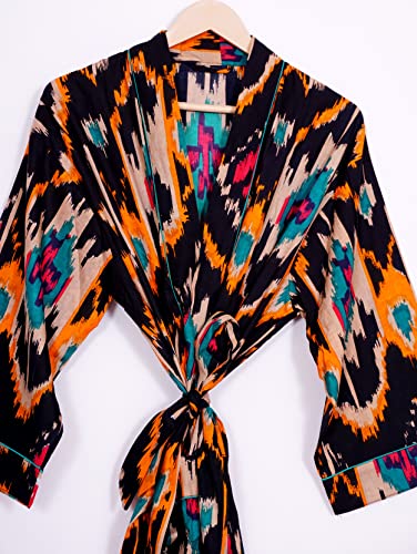 Image of Pure 100% Cotton Robe For Womens Bathrobe Dressing Gown Long sleepwear Free Size Kimono