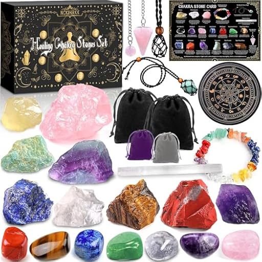 NCKIHRKK Juego Regalo de Piedras y Cristales Curativos, Coleccion Minerales Piedras Naturales, Set de Piedras Chakras con Pendulo, Piedras Preciosas para Reiki, Yoga, Meditación, Sueño y Estudio | Ya disponible en tu tienda friki favorita! En mundofriki.es!