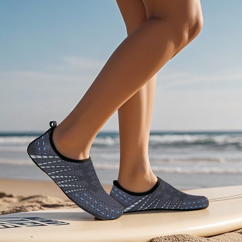 Mens Womens Water Shoes Quick Dry Barefoot Shoes Non-Slip Aqua Socks for Beach Swim Black Blue Line