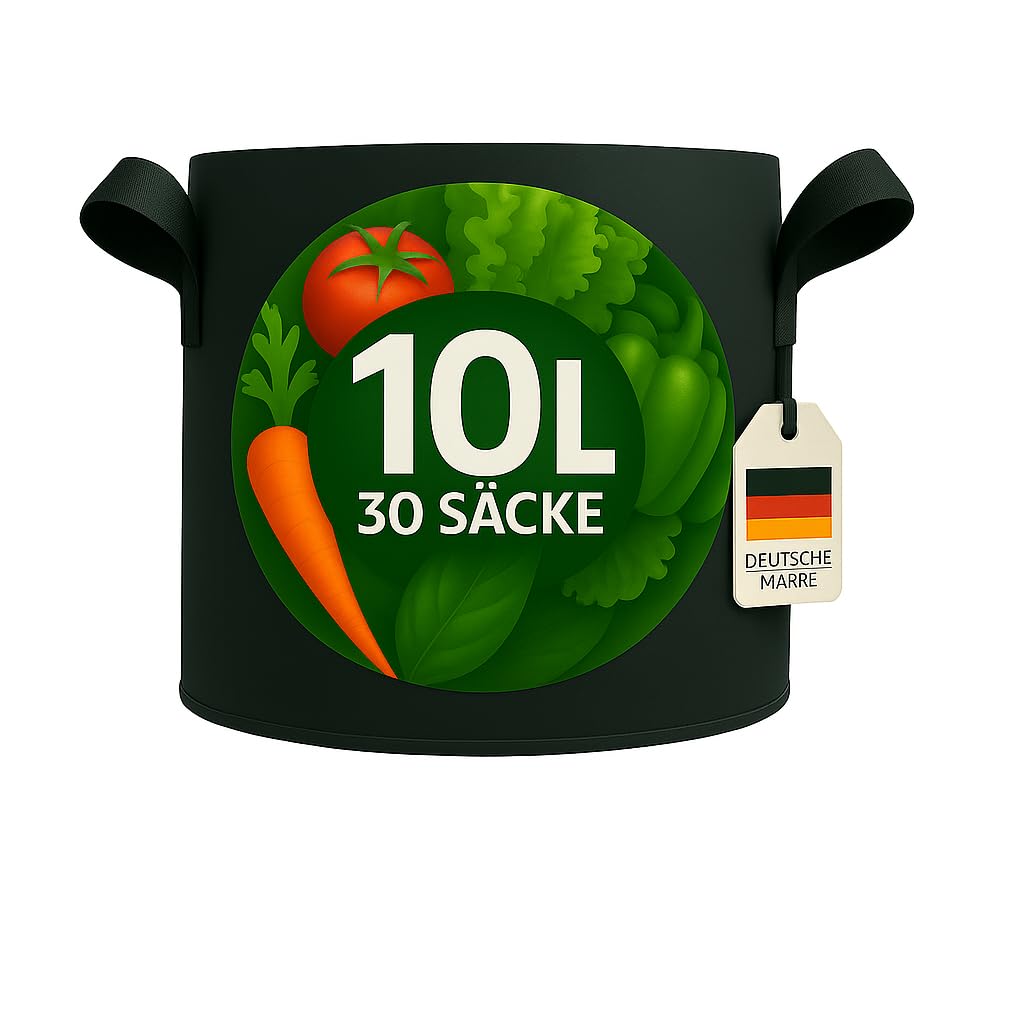König Design 30 x 10L Pflanzsack de tela no tejida – Juego de 30 bolsas de 10 l de 300 g/m² de fieltro y tela no tejida – Macetas para balcón, terraza, invernadero y jardín
