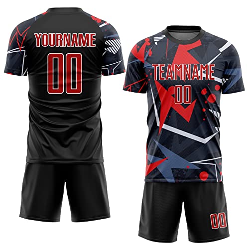Custom Soccer Jerseys for Men Women Youth Kids, Black and Red White Personalized Soccer Jersey Printed Name Number Logo Mens Clothing