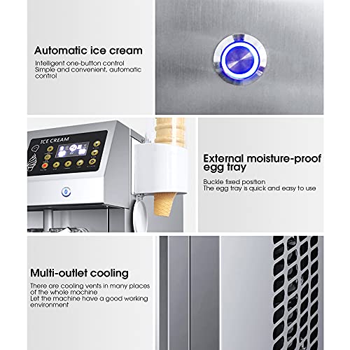 GLETSF Automatische Eismaschine, 1250 W kommerzielle Softeismaschine, Joghurt-Milchshake-Maschine, Softeismaschine aus Edelstahl 304 mit LED-Anzeige, für Geschäfte, Restaurants, Bar, 12 l/h, CE – Bild 4