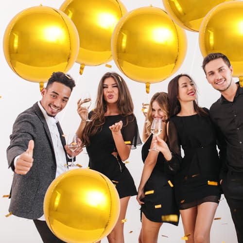 Image of Laacky's Large Foil Balloons, 360 4D Round Mylar Balloons, 22 Inch, 6 Pack for Gold Party Decorations, New Year 2025