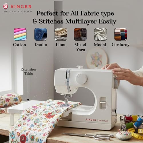 Image of SINGER Tailor Mate Straight Stitch Sewing Machine with Free Arm | LED Light, Foot Pedal & Extension Table | 3 Stitch Length Options | 1-Year Warranty | Gifts for Woman