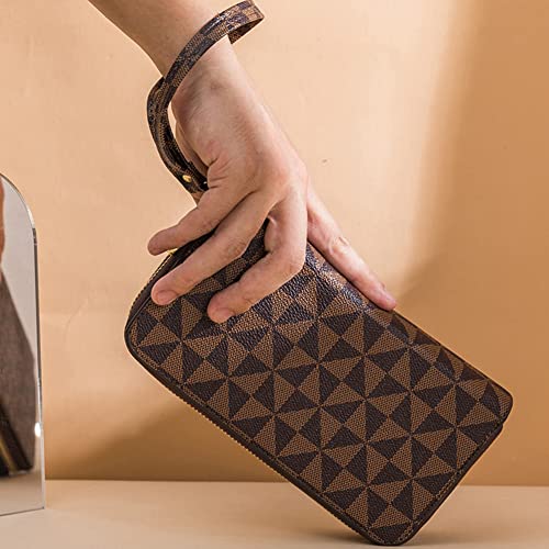 Veki Women's Wallet Double Zipper Pocket Wallets with Wrist Strap, Leather Credit Card Purse for Women Men (Brown)4