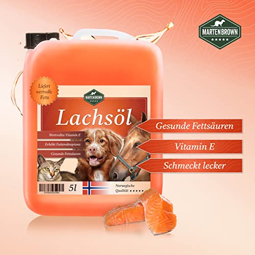 Martenbrown® 5 Liter Norwegisches Premium Lachsöl für Hunde, Pferde und Katzen | Fischöl im Kanister | für Trockenfutter, Dosenfutter oder als Barf-Öl