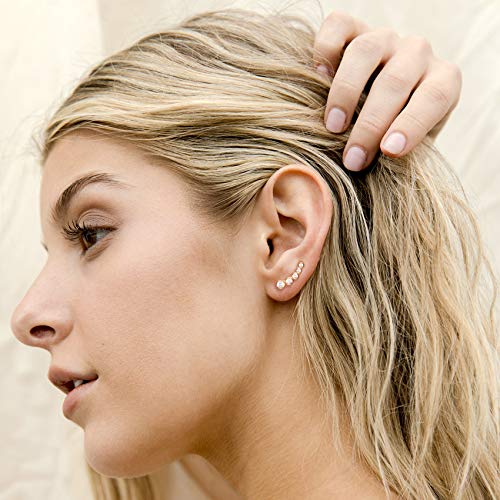 PAVOI 14K Gold Plated Sterling Silver Post Cubic Zirconia Ear Crawler Earrings - Tiny Faux Diamond Sterling Silver Post Ear Climber Fashion Earrings for Women4