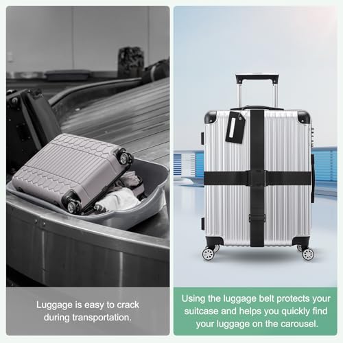 Image of M METERXITY 2-Sets Luggage Straps TSA Approved, Travel Straps for Luggage Suitcase Tags Set, Adjustable Suitcase Belt [Black]