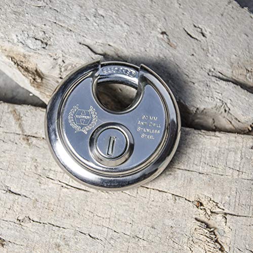 Image of Harrison Padlocks /Round Padlock 70mm 12 Pin with 3 Computerised Keys 0495-SUPER-STAR Pack of 1 / Mild Steel Material /Stainless Steel Finish /for Door, Shutter, Godown, gate